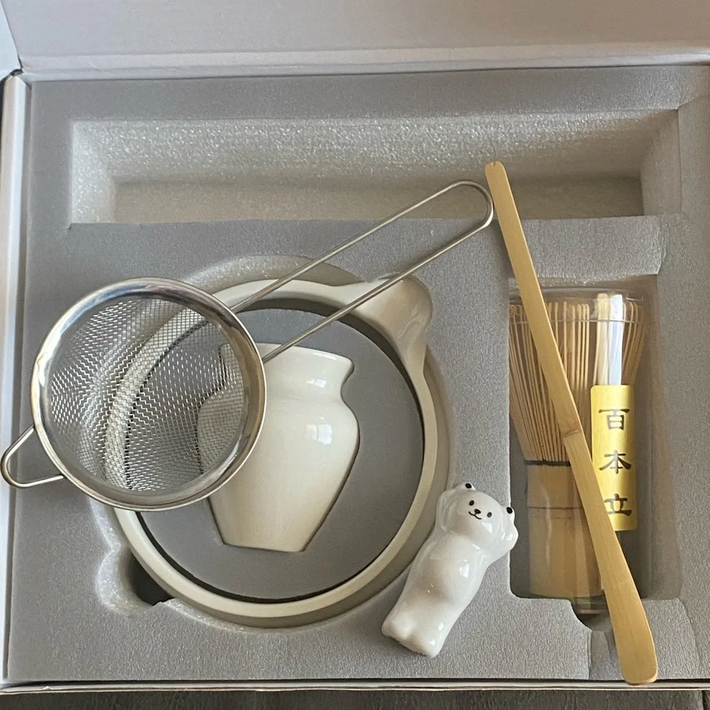6 Pieces Green Matcha Kit for Matcha Lover Tea Ceremony White Ceramic Bamboo